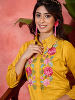 Thumbnail for Joban Fashion Mustard Silk Embroidered Readymade Kurta Set - Distacart