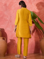 Thumbnail for Joban Fashion Mustard Silk Embroidered Readymade Kurta Set - Distacart