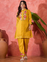 Thumbnail for Joban Fashion Mustard Silk Embroidered Readymade Kurta Set - Distacart