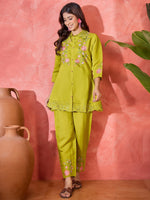 Thumbnail for Joban Fashion Green Silk Embroidered Readymade Kurta Set - Distacart