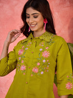 Thumbnail for Joban Fashion Green Silk Embroidered Readymade Kurta Set - Distacart