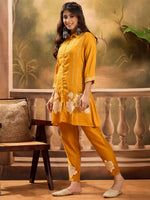 Thumbnail for Joban Fashion Mustard Silk Embroidered Readymade Kurta Set - Distacart