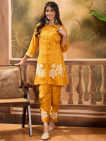 Thumbnail for Joban Fashion Mustard Silk Embroidered Readymade Kurta Set - Distacart
