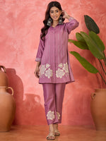 Thumbnail for Joban Fashion Purple Silk Embroidered Readymade Kurta Set - Distacart