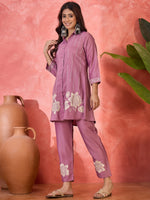Thumbnail for Joban Fashion Purple Silk Embroidered Readymade Kurta Set - Distacart