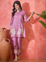 Thumbnail for Joban Fashion Purple Silk Embroidered Readymade Kurta Set - Distacart