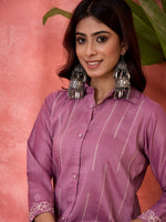 Thumbnail for Joban Fashion Purple Silk Embroidered Readymade Kurta Set - Distacart