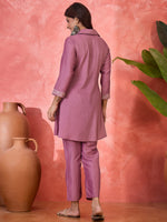 Thumbnail for Joban Fashion Purple Silk Embroidered Readymade Kurta Set - Distacart