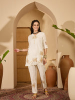 Thumbnail for Joban Fashion Off White Silk Embroidered Readymade Kurta Set - Distacart