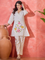 Thumbnail for Joban Fashion Off White Silk Embroidered Readymade Kurta Set - Distacart