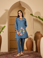 Thumbnail for Joban Fashion Blue Silk Embroidered Readymade Kurta Set - Distacart