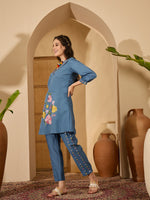 Thumbnail for Joban Fashion Blue Silk Embroidered Readymade Kurta Set - Distacart