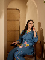Thumbnail for Joban Fashion Blue Silk Embroidered Readymade Kurta Set - Distacart