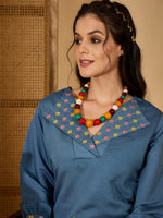 Thumbnail for Joban Fashion Blue Silk Embroidered Readymade Kurta Set - Distacart