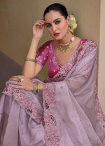Thumbnail for Monjolika Fashion Baby Pink Colour Embroidered Organza Silk Party Saree