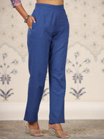 Thumbnail for Ode by House of Pataudi Blue Floral Printed Regular Pure Cotton Kurti with Trouser - Distacart