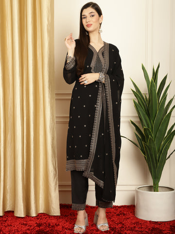 Stylee Lifestyle Black Georgette Embroidered Suit Set - Distacart
