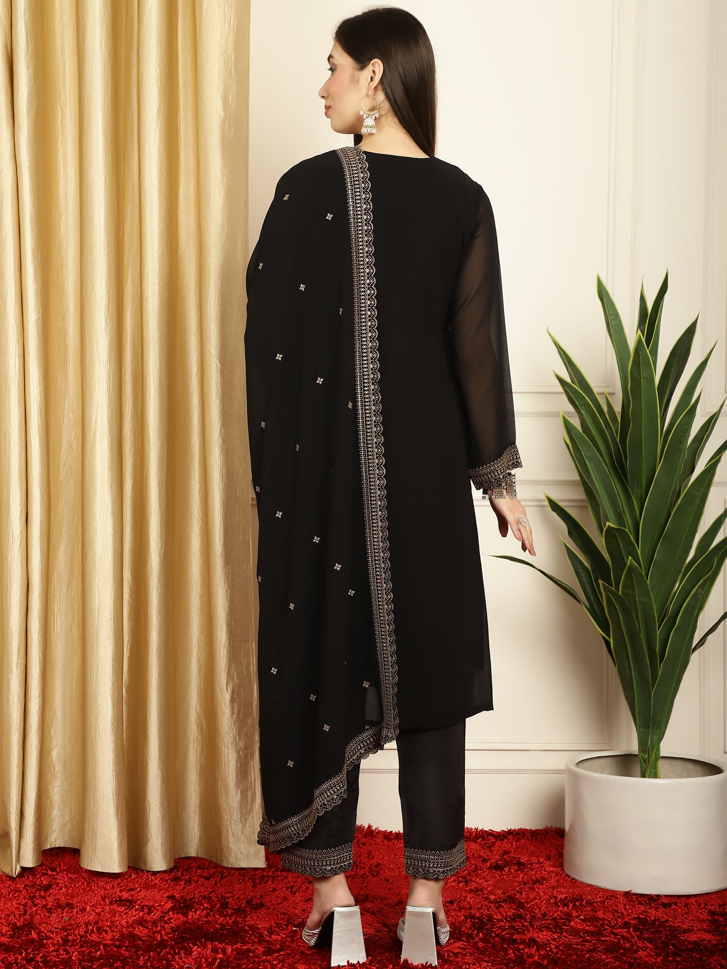 Stylee Lifestyle Black Georgette Embroidered Suit Set - Distacart