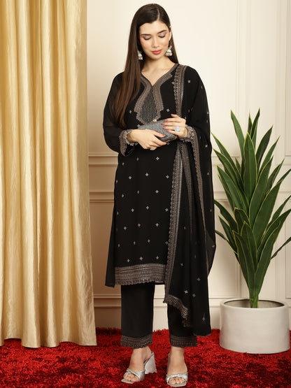 Stylee Lifestyle Black Georgette Embroidered Suit Set - Distacart