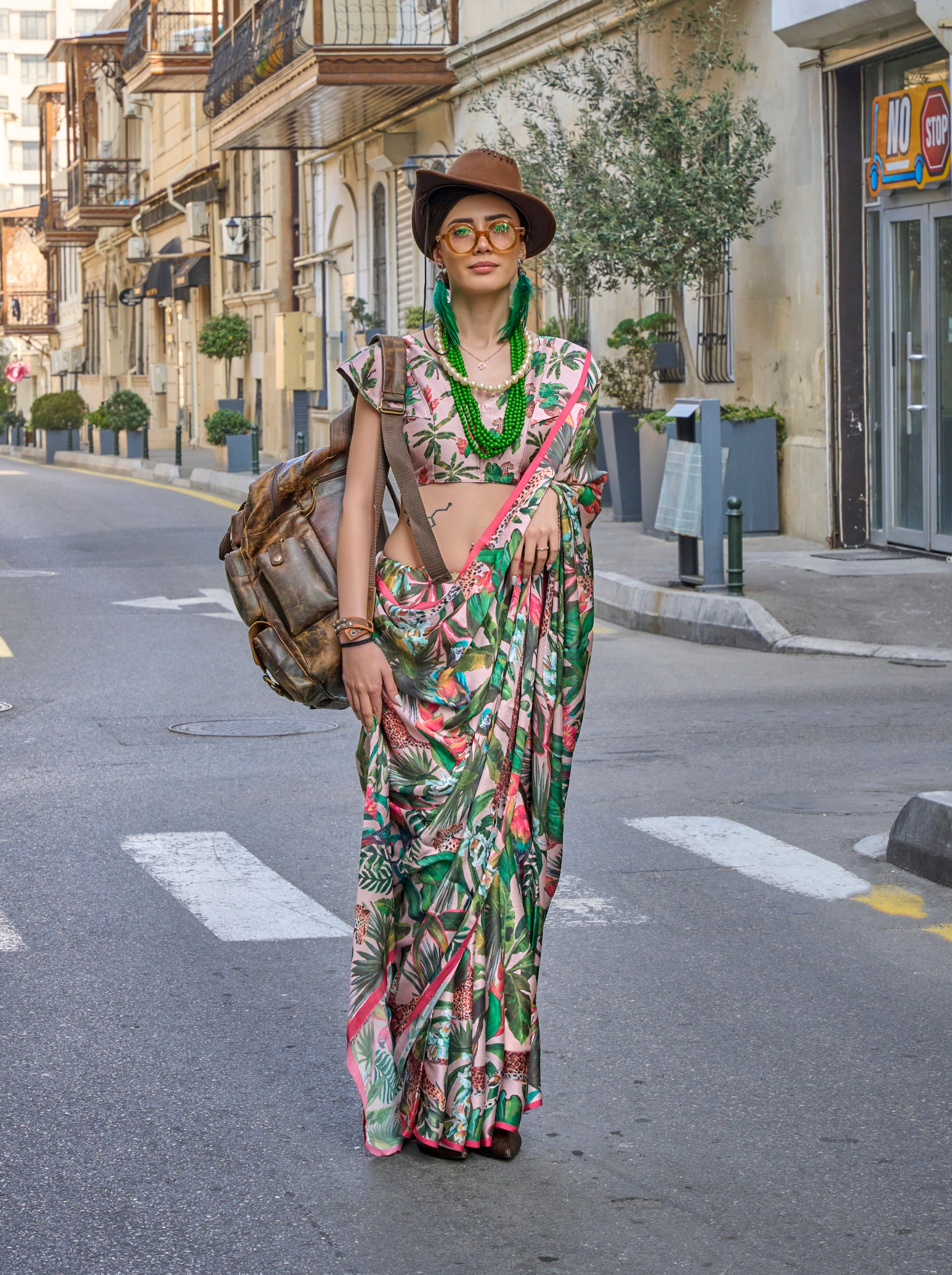 Monjolika Fashion Elegant Multi Colour Satin Georgette Lightweight Saree