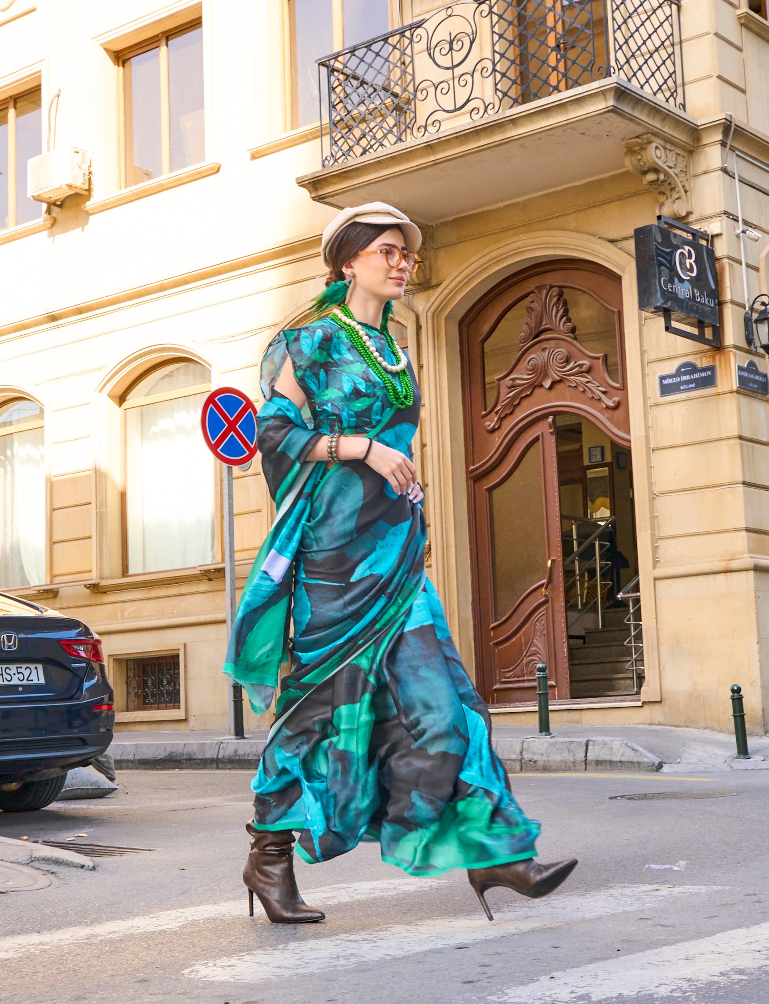 Monjolika Fashion Elegant Black Colour Satin Georgette Lightweight Saree