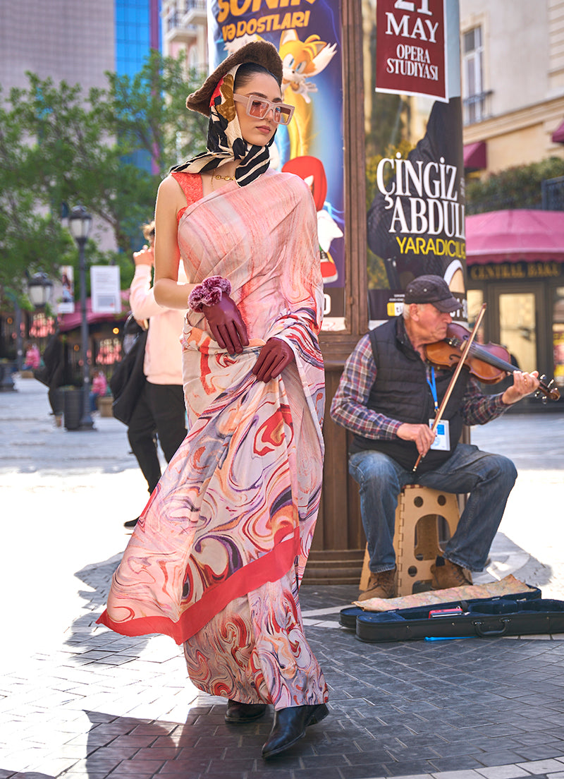 Monjolika Fashion Sophisticated Peach Colour Crepe Silk Elegant Saree