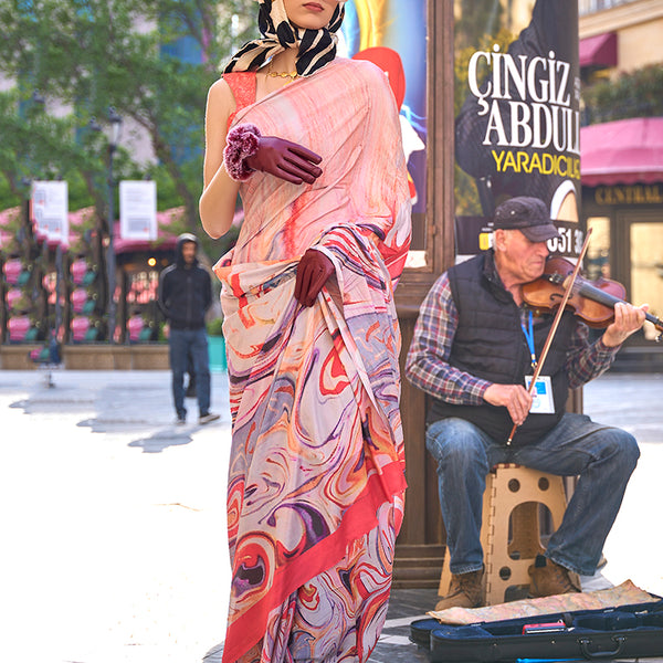 Monjolika Fashion Sophisticated Peach Colour Crepe Silk Elegant Saree