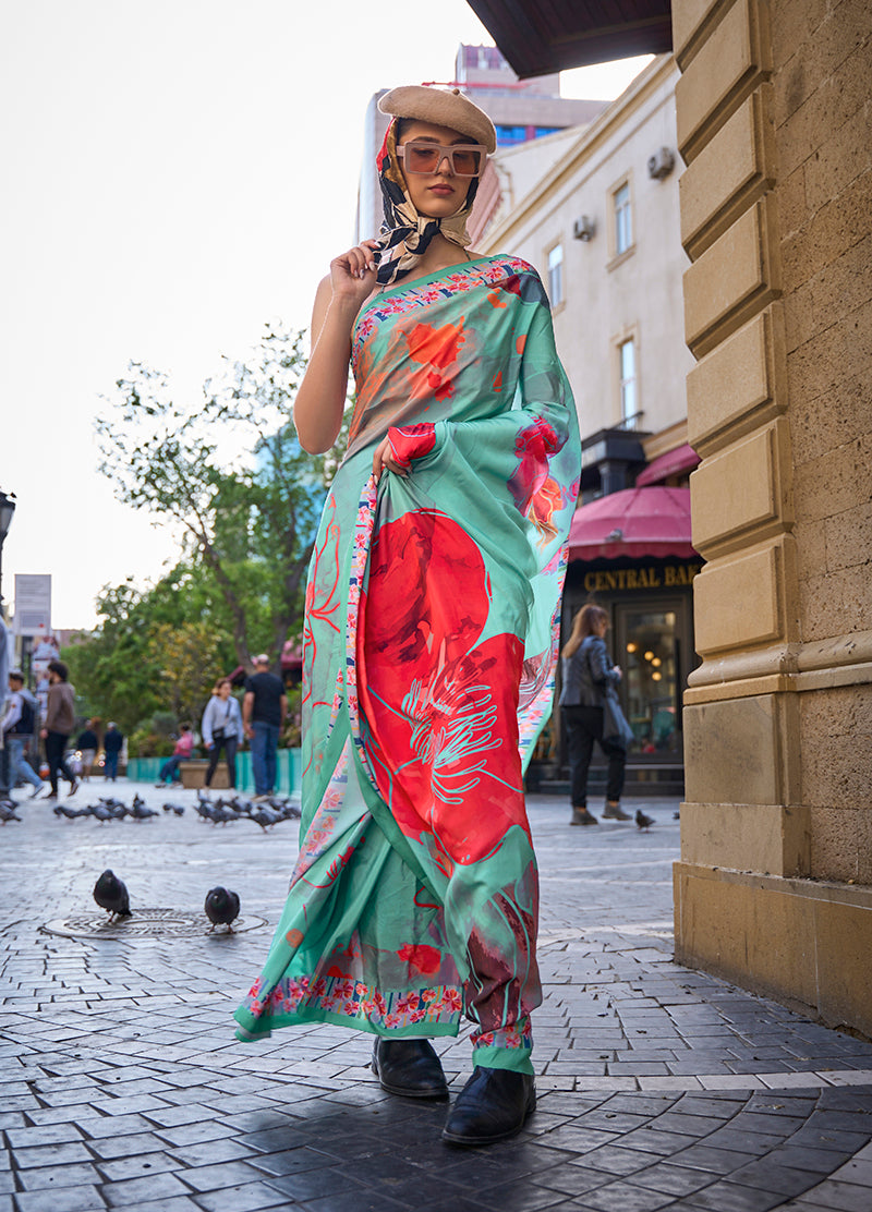 Monjolika Fashion Sophisticated Sea Green Colour Crepe Silk Elegant Saree