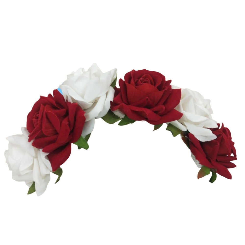 Red & White Velvet Rose Gajra - Distacart
