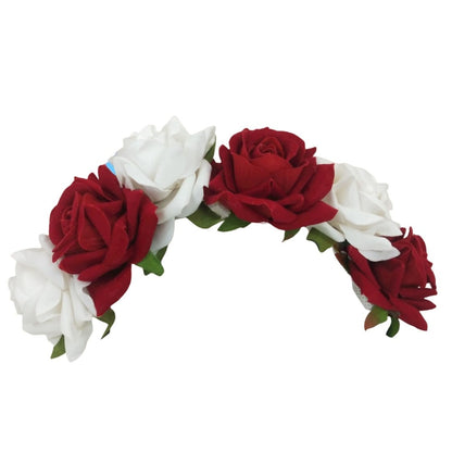 Red & White Velvet Rose Gajra - Distacart