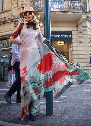 Monjolika Fashion Sophisticated Off White Colour Crepe Silk Elegant Saree