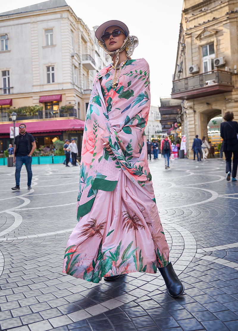 Monjolika Fashion Sophisticated Baby Pink Colour Crepe Silk Elegant Saree