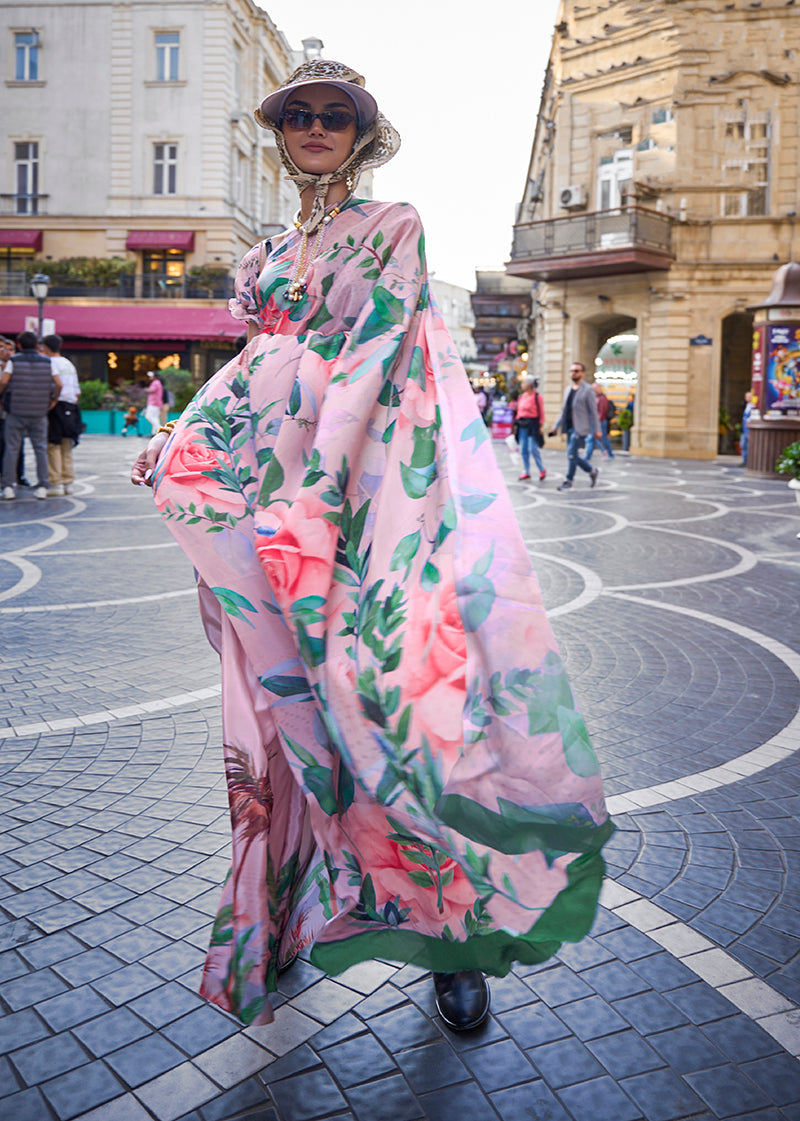 Monjolika Fashion Sophisticated Baby Pink Colour Crepe Silk Elegant Saree