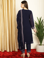 Thumbnail for Stylee Lifestyle Navy Blue Georgette Embroidered Suit Set - Distacart