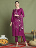 Stylee Lifestyle Magenta Muslin Embroidered Suit Set - Distacart