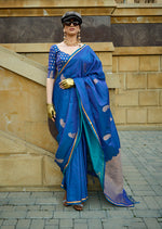 Thumbnail for Monjolika Fashion Dark Blue Colour Satin Handloom Silk Festival Saree