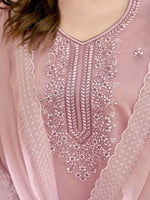 Thumbnail for Anouk Pink Ethnic Motifs Embroidered Thread Work Straight Kurta With Trousers &Dupatta