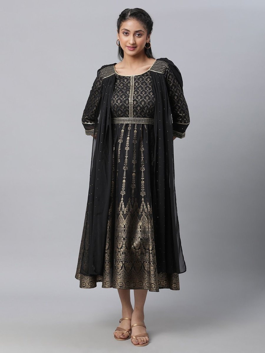 AURELIA Ethnic Motifs Printed Fit & Flare Dress Ethnic Dress - Distacart