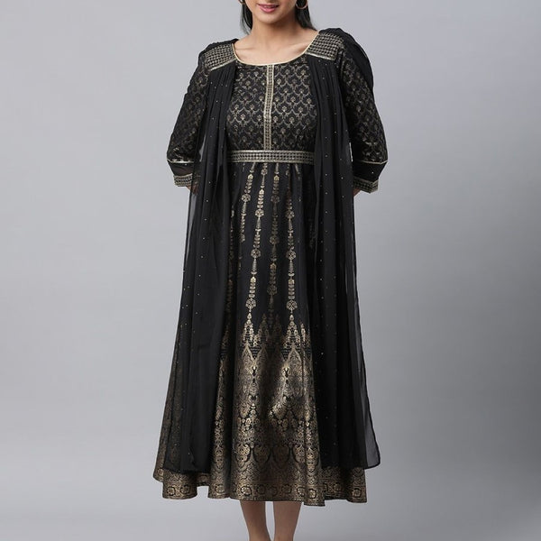 AURELIA Ethnic Motifs Printed Fit & Flare Dress Ethnic Dress - Distacart
