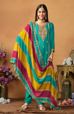 Thumbnail for Monjolika Fashion Faux Georgette Embroidered Trendy Salwar Suit In Turquoise