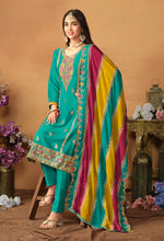 Thumbnail for Monjolika Fashion Faux Georgette Embroidered Trendy Salwar Suit In Turquoise