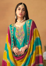 Thumbnail for Monjolika Fashion Faux Georgette Embroidered Trendy Salwar Suit In Turquoise