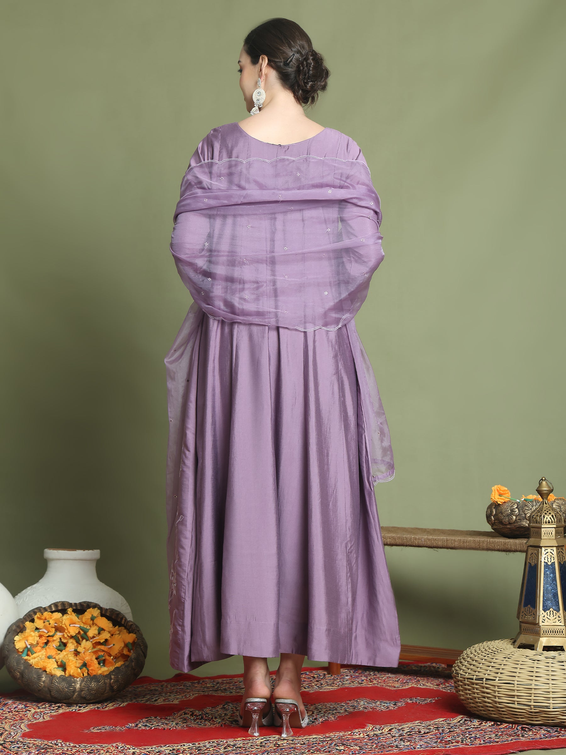 Stylee Lifestyle Purple Muslin Embroidered Gown Style