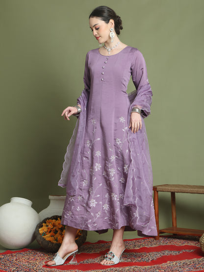 Stylee Lifestyle Purple Muslin Embroidered Gown Style - Distacart