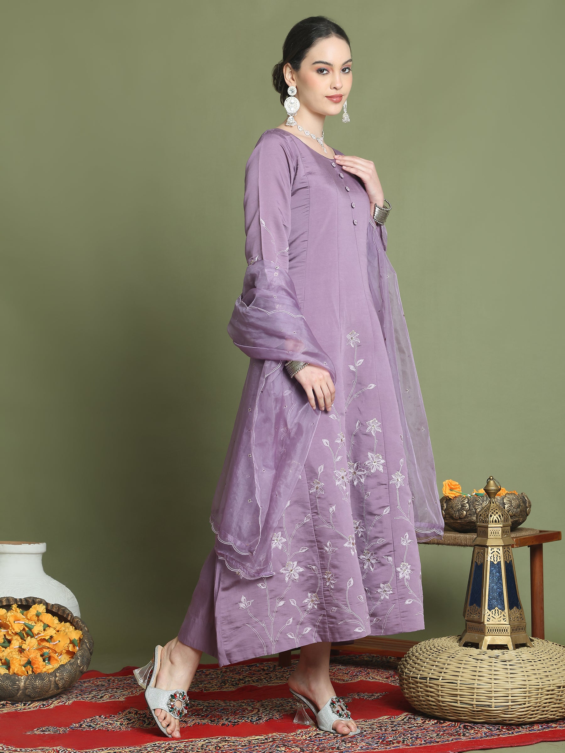 Stylee Lifestyle Purple Muslin Embroidered Gown Style - Distacart