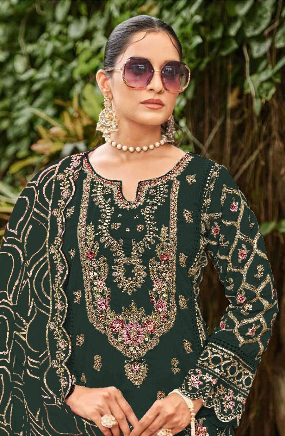 Anaita D Green Faux Georgette Suit with Embroidery & Sequence Work - Distacart