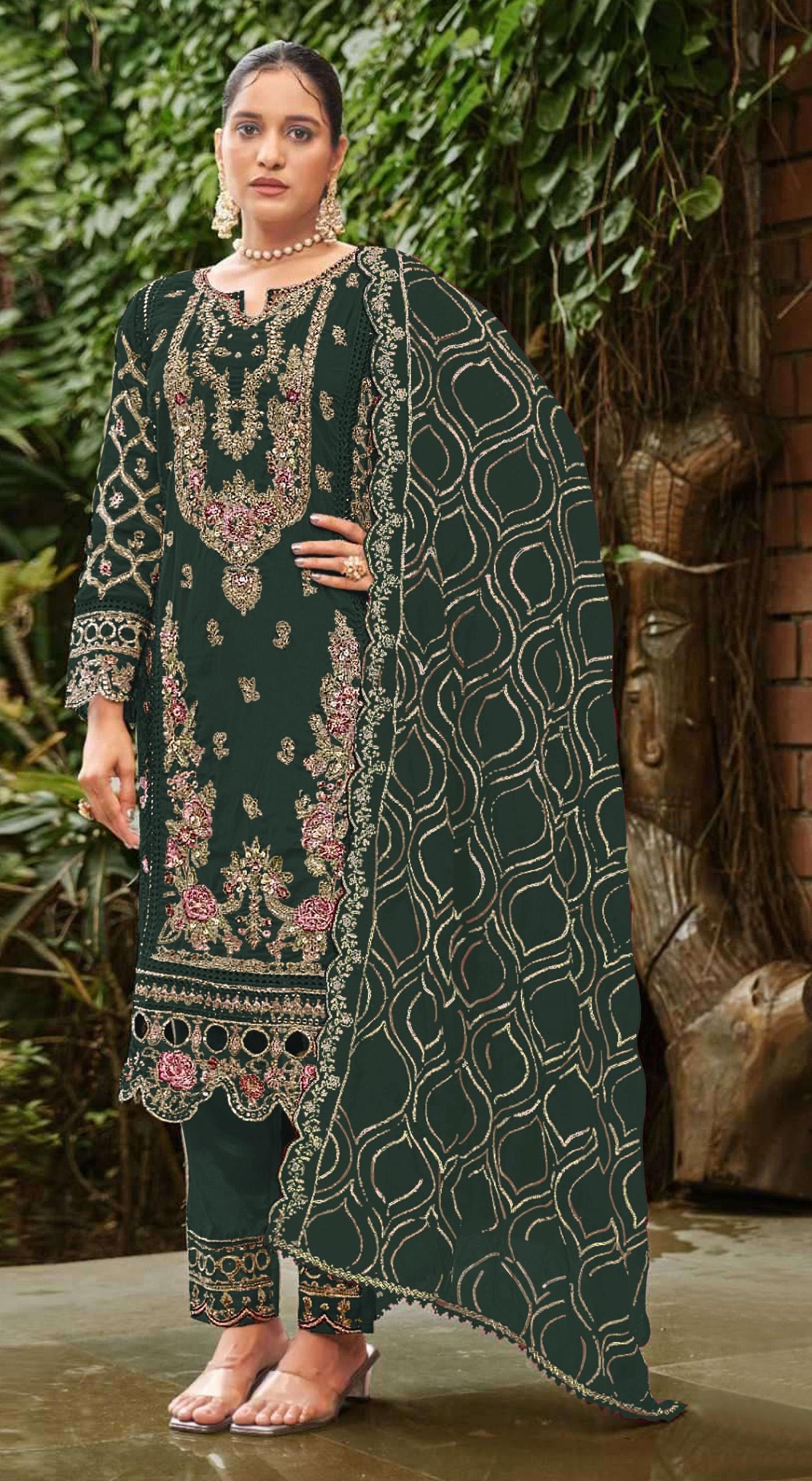 Anaita D Green Faux Georgette Suit with Embroidery & Sequence Work - Distacart
