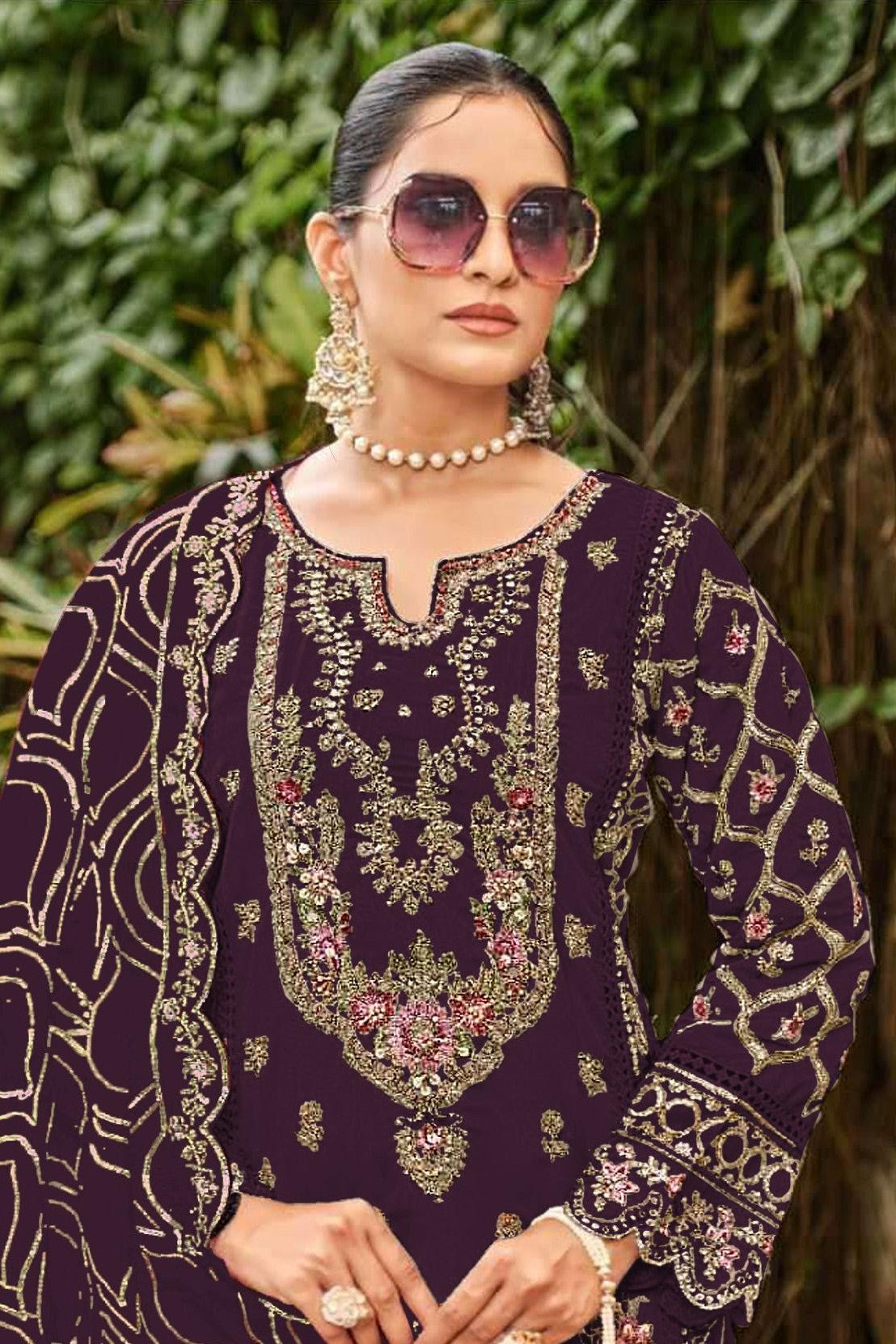 Anaita Purple Faux Georgette Suit with Embroidery & Sequence Work - Distacart