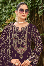 Thumbnail for Anaita Purple Faux Georgette Suit with Embroidery & Sequence Work - Distacart