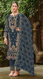 Thumbnail for Anaita Navy Faux Georgette Suit with Embroidery & Sequence Work - Distacart